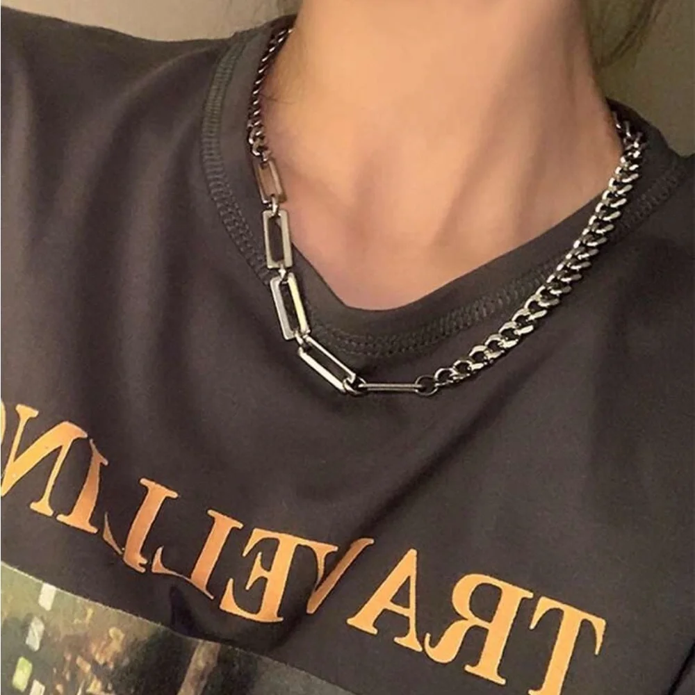 Stainless steel Chunky Cuban Necklace Half link Unisex Mens Womens Jewelry - Picture 1 of 7